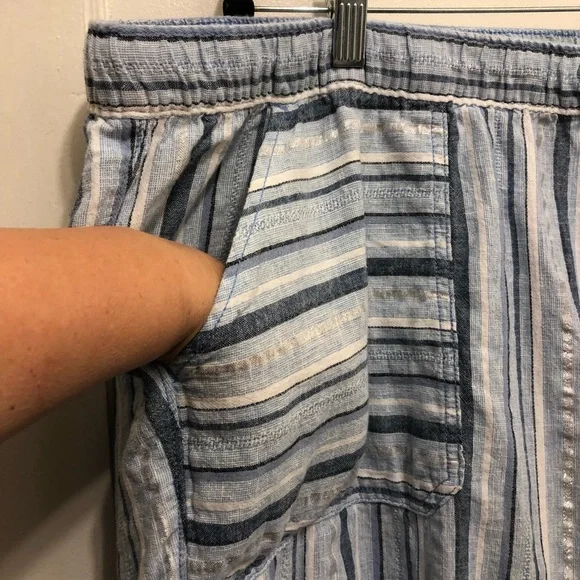 Lane Bryant Linen Blend Beach Pants Size 26 Colors White Blues Metallic Stripes - Picture 5 of 13